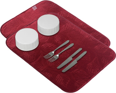 Heart Home Rectangular Pack of 2 Table Placemat(Maroon, Microfibre)