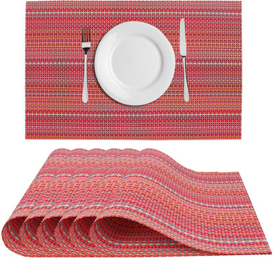 Dakshya Industries Rectangular Pack of 6 Table Placemat(Red, PVC)