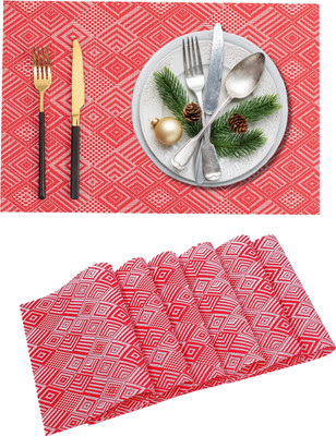 Daidokoro Rectangular Pack of 6 Table Placemat(Red, White, PVC)