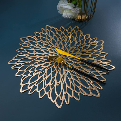 KGBTREADS Round Pack of 1 Table Placemat(Gold, PVC)