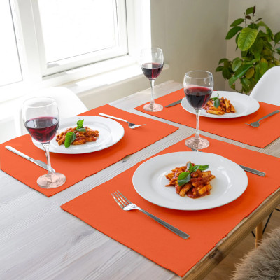 Lushomes Rectangular Pack of 4 Table Placemat(Orange, Cotton)