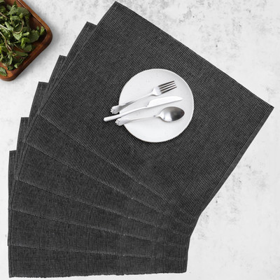 OASIS Rectangular Pack of 6 Table Placemat(Black, Cotton)