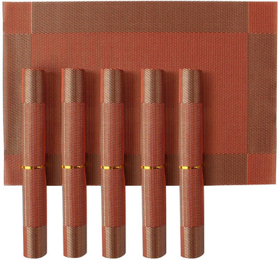 HOKiPO Rectangular Pack of 6 Table Placemat(Orange, PVC)