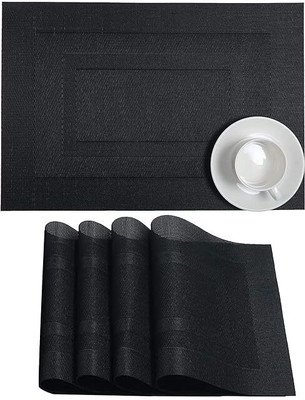 Naidev Rectangular Pack of 4 Table Placemat(Black, PVC)