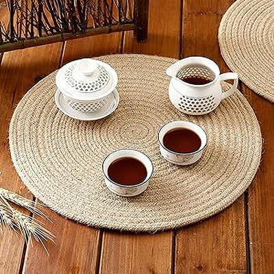 ROUSN Round Pack of 4 Table Placemat(Beige, Cotton)