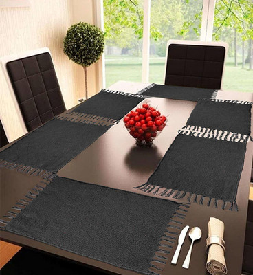 The Home Talk Rectangular Pack of 6 Table Placemat(Black, Cotton)