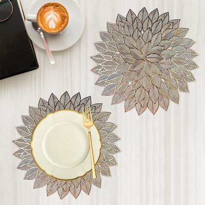 KUBER INDUSTRIES Round Pack of 2 Table Placemat(Gold, Leather)