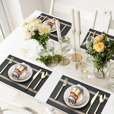 YNHYAENTERPRICE Rectangular Pack of 4 Table Placemat(Black, PVC)
