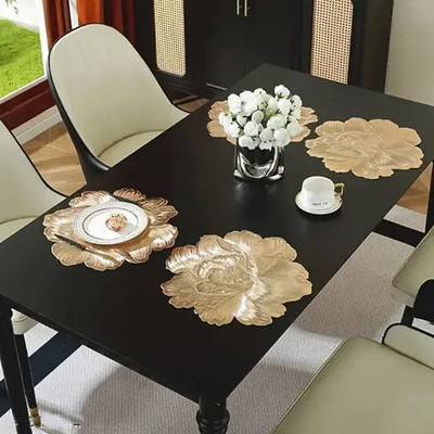 Kanushi Industries Round Pack of 4 Table Placemat(Gold, PVC)