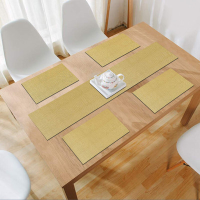 HOKiPO Rectangular Pack of 5 Table Placemat(Gold, PVC)