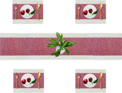 Lellow Rectangular Pack of 5 Table Placemat(Red, PVC)