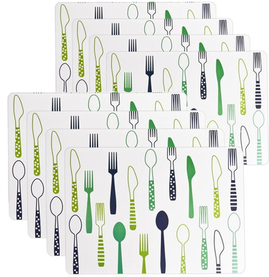 Besillia Rectangular Pack of 8 Table Placemat(Green, Plastic)