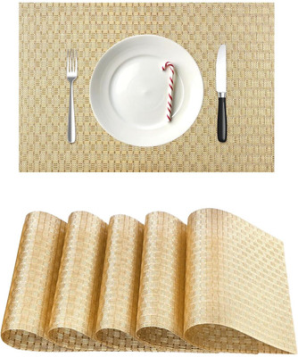 Dakshya Industries Rectangular Pack of 6 Table Placemat(Gold, PVC)