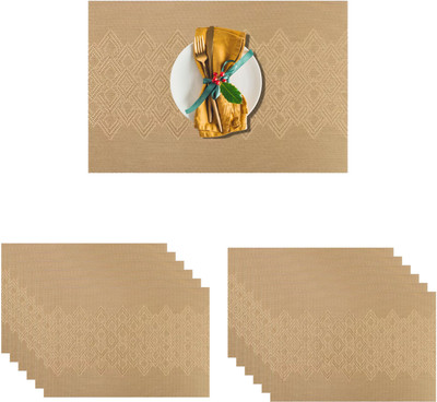 YELONA Rectangular Pack of 12 Table Placemat(Gold, PVC)