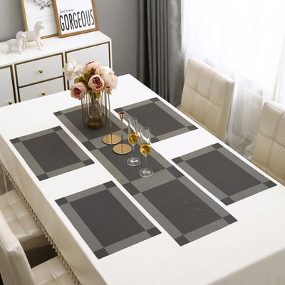 HOKiPO Rectangular Pack of 5 Table Placemat(Grey, PVC)