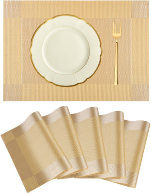 KUBER INDUSTRIES Rectangular Pack of 6 Table Placemat(Gold, PVC)