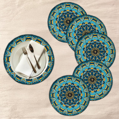 Laying style Round Pack of 6 Table Placemat(Multicolor, Cotton)