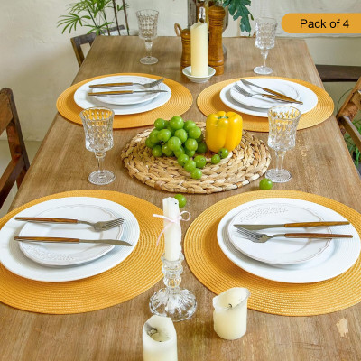 TIED RIBBONS Round Pack of 4 Table Placemat(Yellow, Plastic)