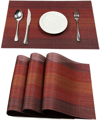 HomeHunt Rectangular Pack of 3 Table Placemat(Maroon, Orange, Red, PVC)