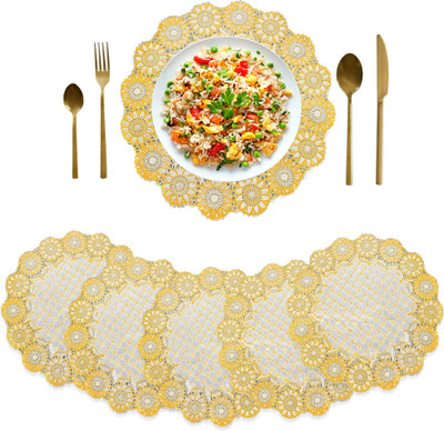 KUBER INDUSTRIES Round Pack of 6 Table Placemat(Gold, Microfibre)