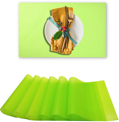 Lellow Rectangular Pack of 6 Table Placemat(Light Green, PVC)