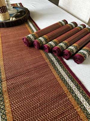 SHILP KATHA Rectangular Pack of 7 Table Placemat(Maroon, River Grass)