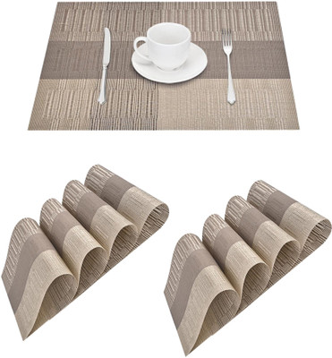 YELONA Rectangular Pack of 8 Table Placemat(Beige, PVC)