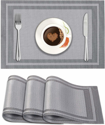 HOKiPO Rectangular Pack of 4 Table Placemat(Grey, PVC)