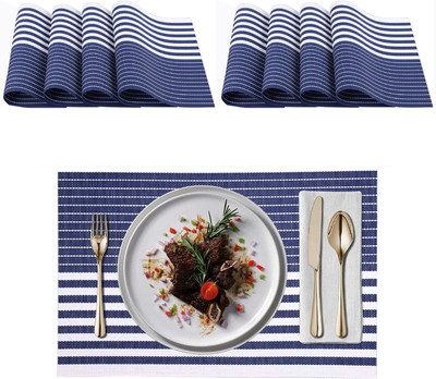 UniKart Rectangular Pack of 8 Table Placemat(Black, White, PVC)
