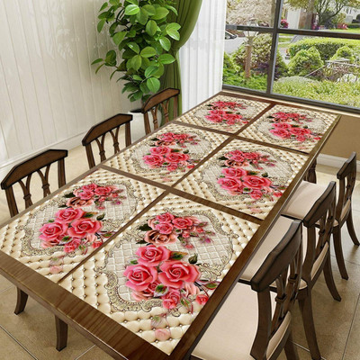 LooMantha Rectangular Pack of 6 Table Placemat(Peach, PVC)