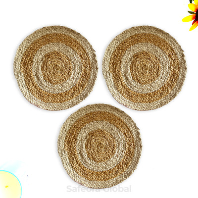 Safeora Global Round Pack of 3 Table Placemat(Beige, Jute)
