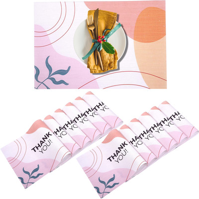 UniKart Rectangular Pack of 12 Table Placemat(White, Peach, PVC)