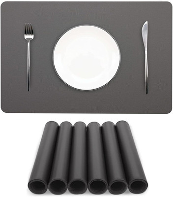 Royalkart Rectangular Pack of 6 Table Placemat(Grey, Leather)