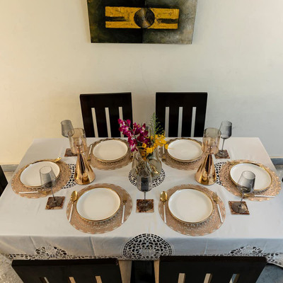 Dakshya Industries Round Pack of 5 Table Placemat(Gold, PVC)