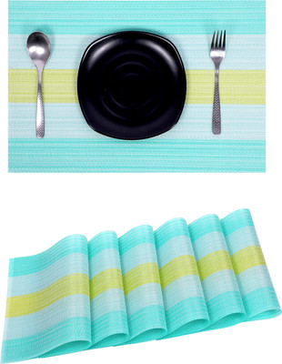 YELONA Rectangular Pack of 6 Table Placemat(Light Blue, PVC)
