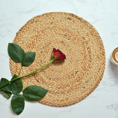 LaVichitra Round Pack of 6 Table Placemat(Beige, Jute)