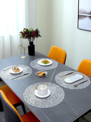 Dakshya Industries Round Pack of 4 Table Placemat(Silver, PVC)