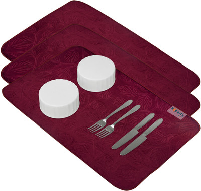 HOMESTIC Rectangular Pack of 3 Table Placemat(Maroon, Microfibre)