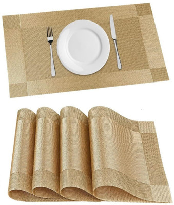 krenz Rectangular Pack of 4 Table Placemat(Gold, PVC)