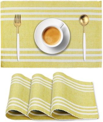 HOKiPO Rectangular Pack of 4 Table Placemat(Yellow, Cotton)