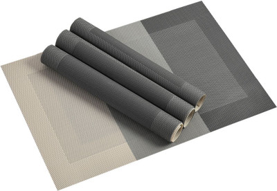 YELLOW WEAVES Rectangular Pack of 4 Table Placemat(Grey, Beige, PVC)