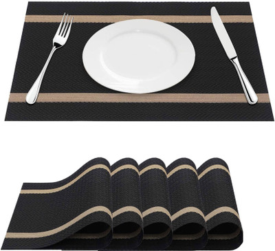 KitchEase Rectangular Pack of 5 Table Placemat(Black, Gold, PVC)