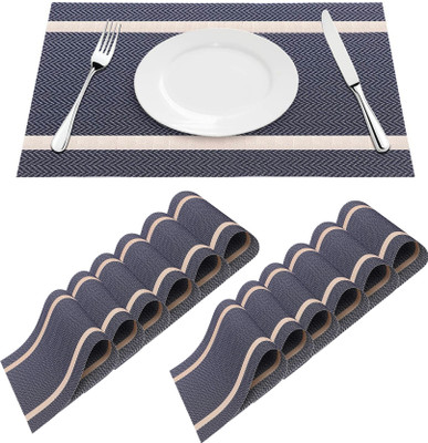 Daidokoro Rectangular Pack of 12 Table Placemat(Dark Blue, Gold, PVC)
