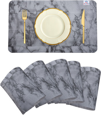 Heart Home Rectangular Pack of 6 Table Placemat(Grey, PVC)