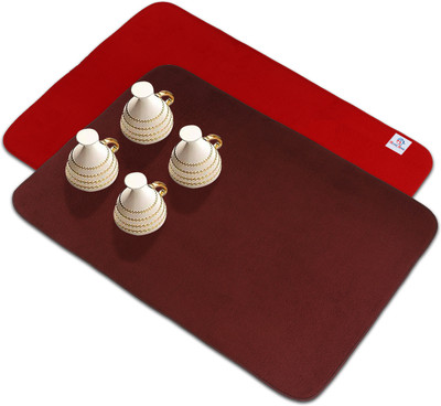Heart Home Rectangular Pack of 2 Table Placemat(Red, Maroon, Microfibre)