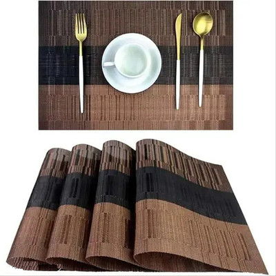 Nathgra Rectangular Pack of 4 Table Placemat(Black, Brown, PVC)
