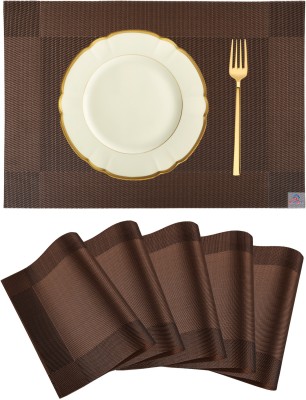 Heart Home Rectangular Pack of 6 Table Placemat(Brown, PVC)
