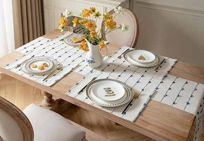 SLAZIE Rectangular Pack of 7 Table Placemat(Blue, Cotton)