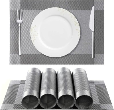 Baskety Rectangular Pack of 6 Table Placemat(Silver, PVC)