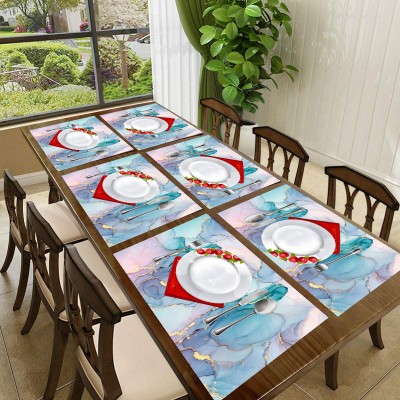 REVEXO Rectangular Pack of 6 Table Placemat(Blue, PVC)